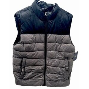 Bass Mens Puffer Vest Jacket Lightweight Full Zip Black Gray Size Large New